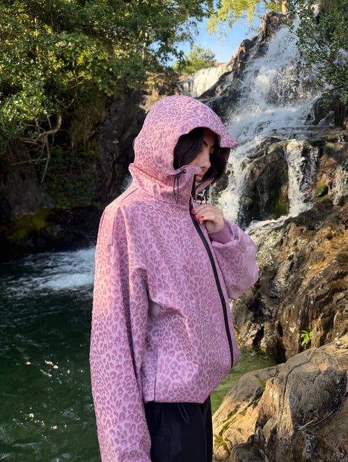 Veste imperméable léopard réactive à l'eau - Rose