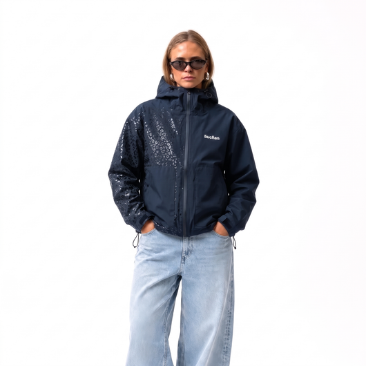 Veste imperméable léopard réactive à l'eau - Bleu Marine