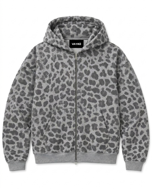 Leopard Zip — Gris clair
