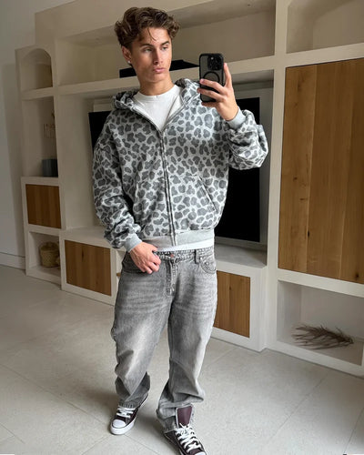 Leopard Zip — Gris clair